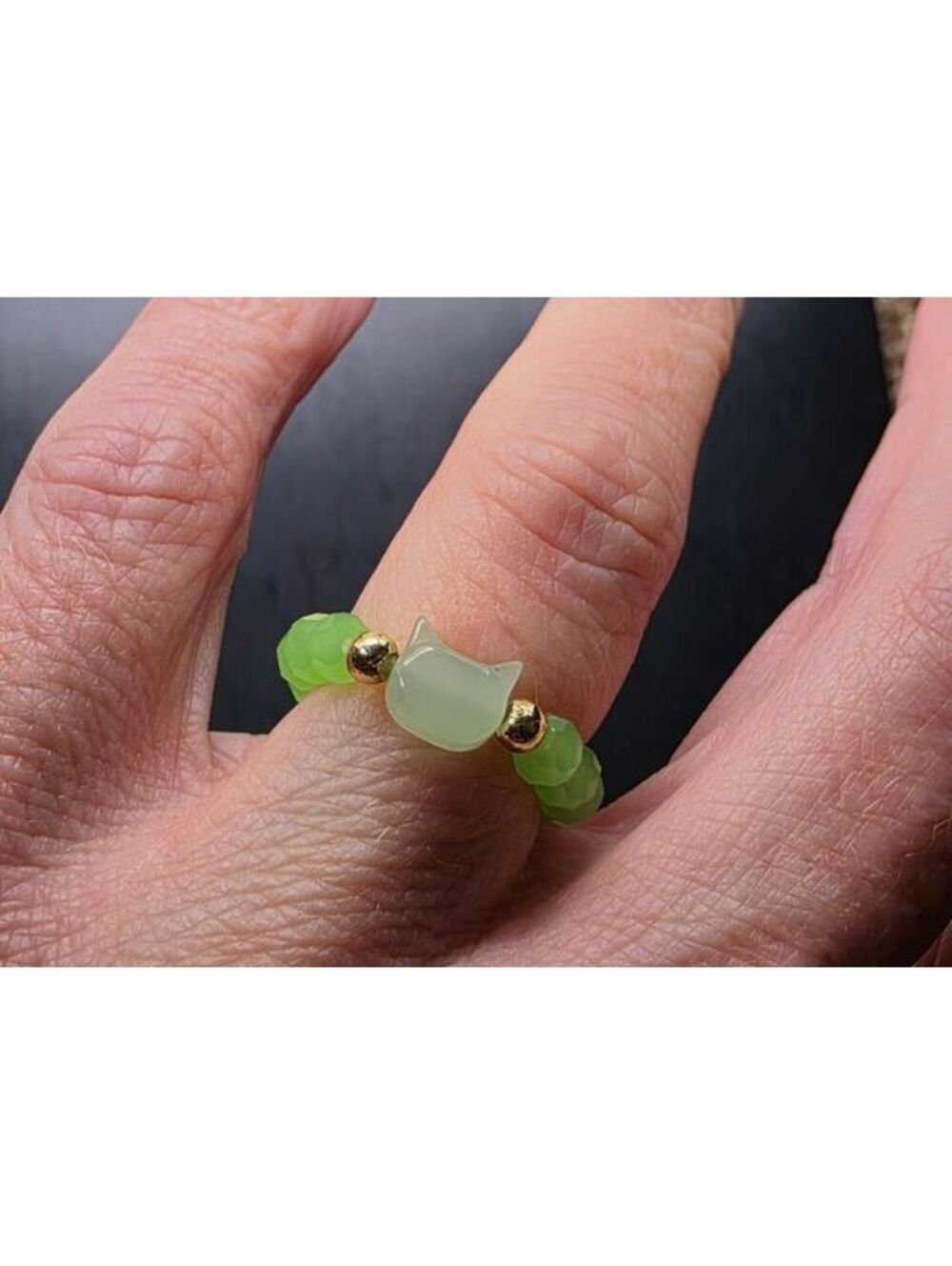 Cute Green Cat Hello Kitty Rings Stretch